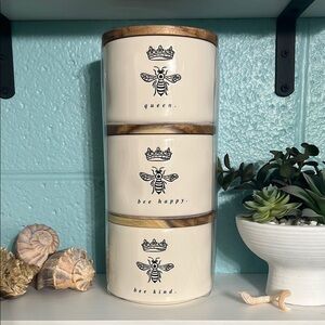 Rae Dunn Cream and Brown Stacking Canisters